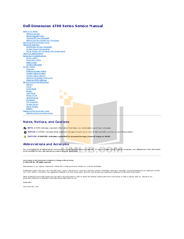 Download free pdf for Dell Dimension 4700 Desktop manual